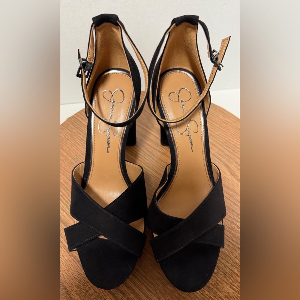 Jessica Simpson Black Platform Suede Criss Cross Stiletto Heel Ankle Strap NWOT